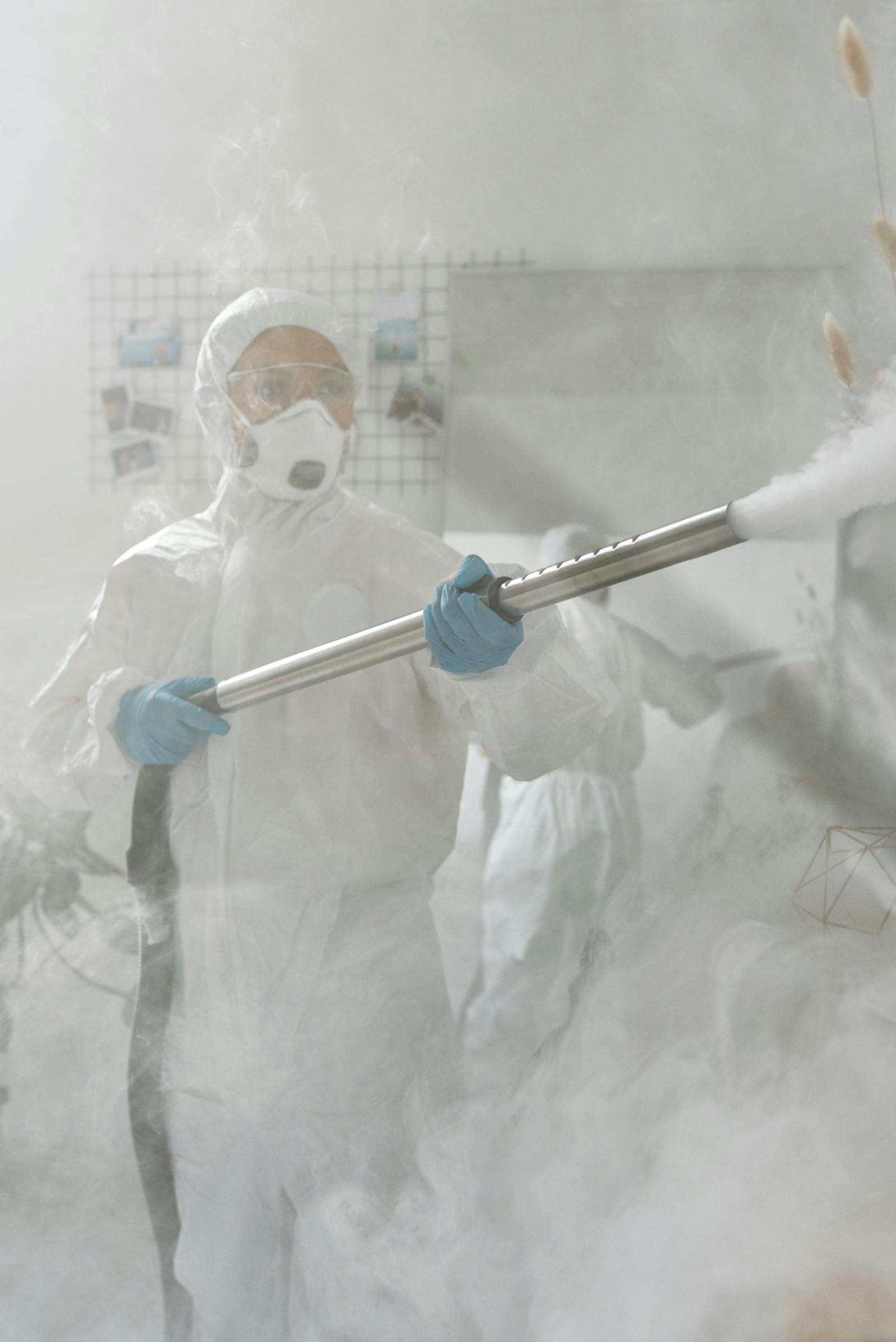 Disinfection work during Rochester trauma cleanup